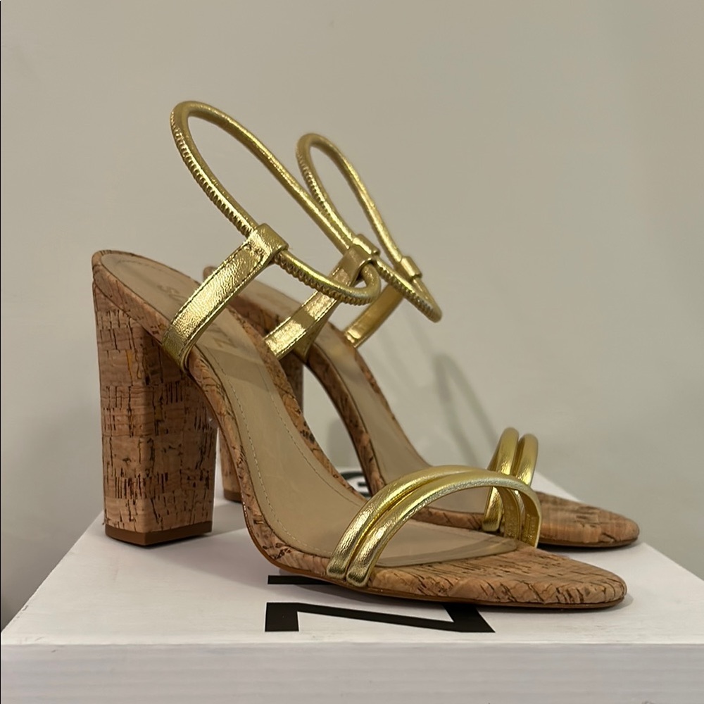 Schutz Women's Gold Napa Leather Gimenez High Heel Ankle Strap Sandal